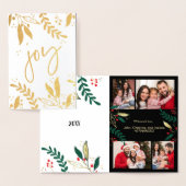 Foto: Gold Joy kerstgry Greenery Modern Folie Kaarten (Display)