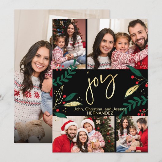 Foto Gold Joy op Black KerstGreenery Feestdagenkaart (Voorkant / Achterkant)