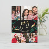 Foto Gold Joy op Black KerstGreenery Feestdagenkaart (Staand voorkant)