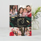 Foto Gold Joy op Black KerstGreenery Holiday Feestdagenkaart (Staand voorkant)