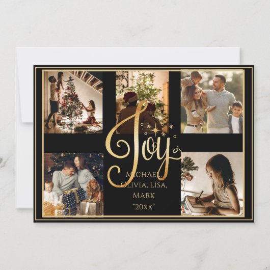 Foto Gold Joy Script Kerstmis Xmas Vakantiekaart Feestdagenkaart (Voorkant)