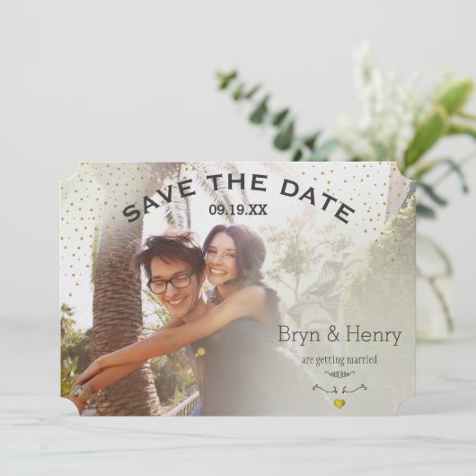 Foto Gold Light Effects Black Gold Stip op Back Save The Date (Staand voorkant)