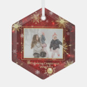 Foto Gold Red Snowflake kerstmis Glas Ornament (Voorkant)