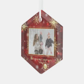 Foto Gold Red Snowflake kerstmis Glas Ornament (Voorkant links)