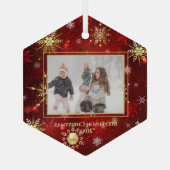 Foto Gold Red Snowflake kerstmis Glas Ornament (Achterkant)