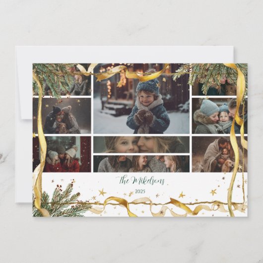 Foto Gold Ribbon Rustic Christmas Feestdagenkaart (Voorkant)