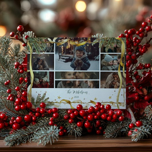 Foto Gold Ribbon Rustic Christmas Feestdagenkaart