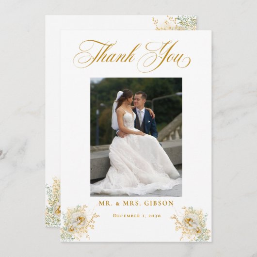 Foto Gold Script Floral Weddenschap Hartelijk dank (Voorkant / Achterkant)