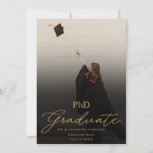Foto Gold Script PhD Degree Graduation Party Kaart (Voorkant)