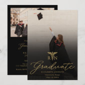 Foto Gold Script RN Nursing Graduation Party Kaart (Voorkant / Achterkant)