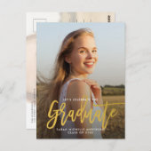 Foto Gold Stylish Chic Graduation Party Briefkaart (Voorkant / Achterkant)