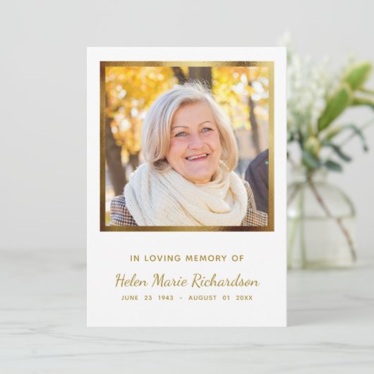 Foto Gold Sympathie Memorial Funeral Hartelijk dan Bedankkaart (Staand voorkant)