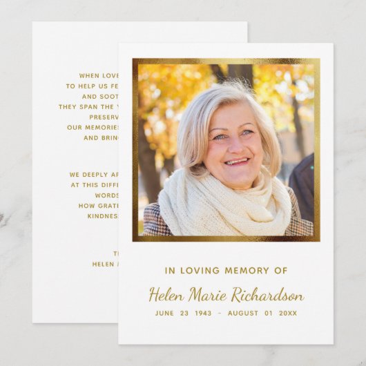 Foto Gold Sympathie Memorial Funeral Hartelijk dan Bedankkaart (Voorkant / Achterkant)