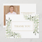 Foto Gold van de eerste Heilige Communie Greenery Bedankkaart (Voorkant / Achterkant)