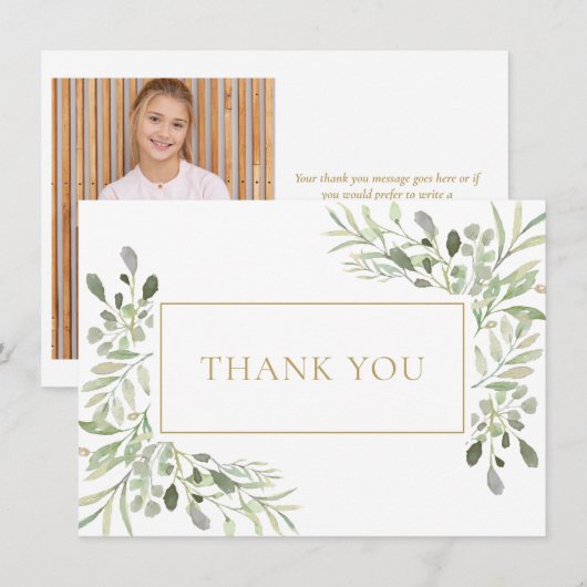 Foto Gold van de eerste Heilige Communie Greenery Bedankkaart (Voorkant / Achterkant)