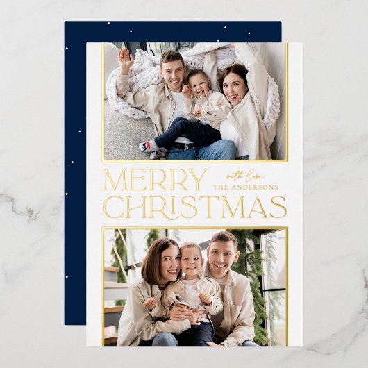 Foto Gold voor moderne kerstmis 2 Folie Feestdagenkaart (Voorkant / Achterkant)