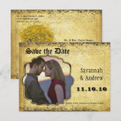 Foto Golden Yellow Heart Leaf Tree Save the Date Aankondigingskaart (Voorkant / Achterkant)
