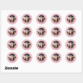 Foto golvende roze rand afstuderen retouradres ronde sticker (Vel)
