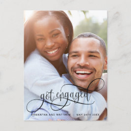 Foto Got Verloofd Calligrafie in Zwart, Verloving Aankondigingskaart