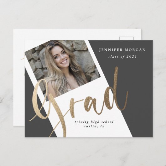 Foto Goud afstuderen Foto Aankondiging briefkaart (Voorkant / Achterkant)