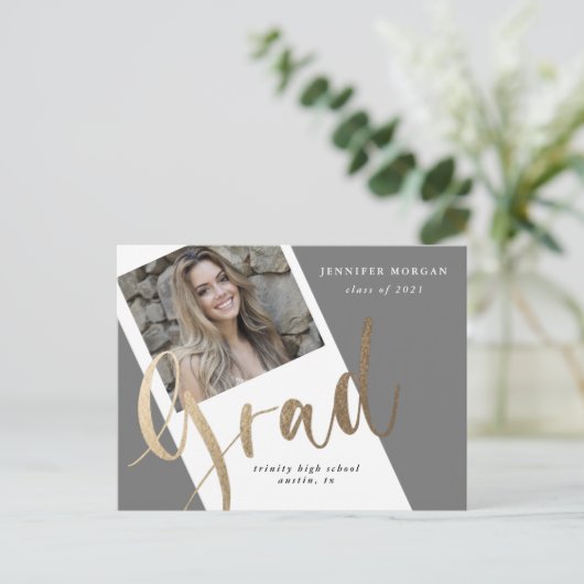 Foto Goud afstuderen Foto Aankondiging briefkaart (Staand voorkant)