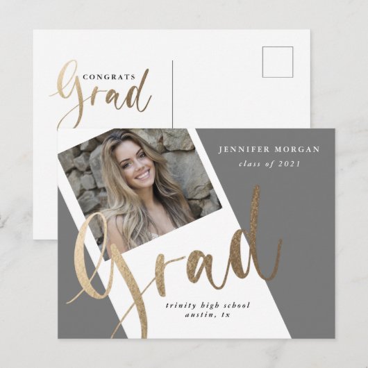Foto Goud afstuderen Foto Aankondiging briefkaart (Voorkant / Achterkant)