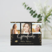 Foto Goud Afstuderen Navy Blue ballon Aankondiging Briefkaart (Staand voorkant)