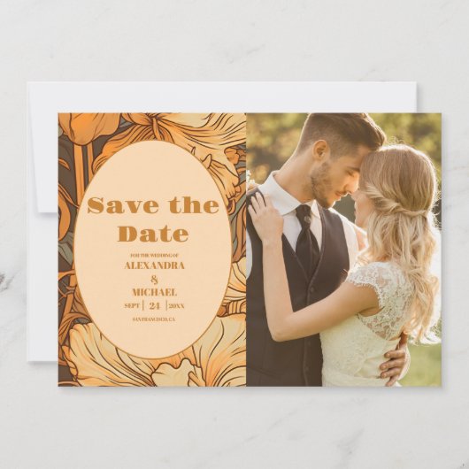 Foto Goud Bloemen Art Nouveau Bruiloft Save The Date (Voorkant)