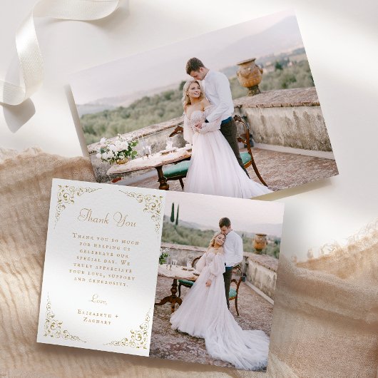 Foto Goud Botanisch Script Wedding Bedankkaart