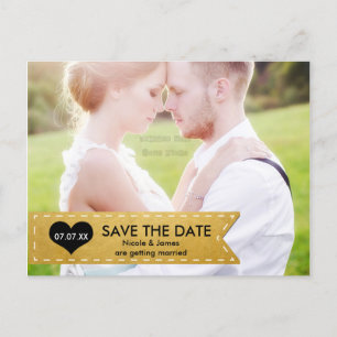 FOTO Goud Folie Chic Banner SAVE THE DATE Ansichtk Aankondigingskaart