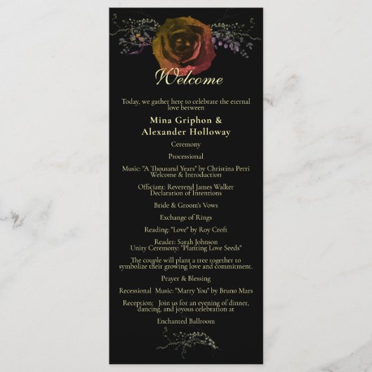 Foto Goud Herfst Roos Gothic Bruiloft Programmakaart (Voorkant)