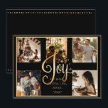 Foto Goud Kerst Kerstmis Vakantiekaart Joy Script Feestdagenkaart<br><div class="desc">“Vreugde” in prachtig namaakgoud schrift. Voeg uw favoriete familiefoto's toe om te personaliseren.  Wijzig de namen en het jaar,  uw naam en wat een prachtige kerstkaart.  Elegant.  Zo eenvoudig,  maar chic.</div>