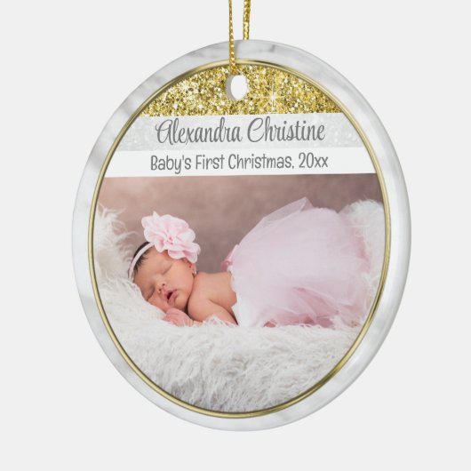 Foto Goud Lijst Dubbelzijdig 2 Afbeelding Baby eer Keramisch Ornament (Links)