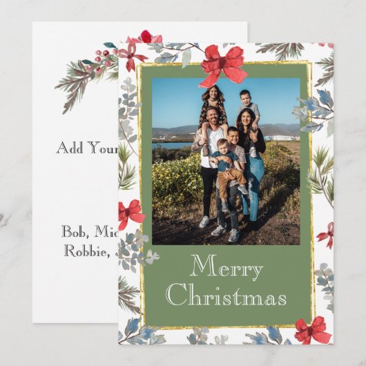 Foto Goud Lijst Vrolijk Kerstfeest Gepersonaliseer Feestdagenkaart (Voorkant / Achterkant)