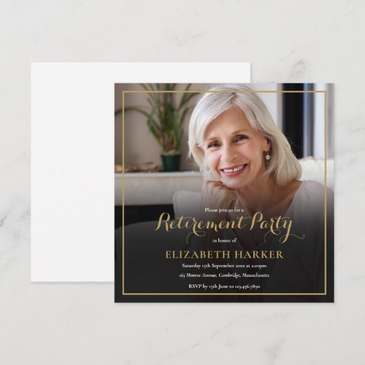 Foto Goud Script Elegant Pensioen Partij Kaart (Voorkant / Achterkant)