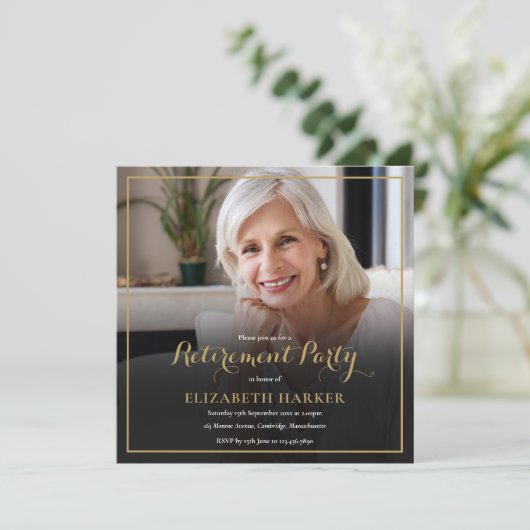 Foto Goud Script Elegant Pensioen Partij Kaart (Staand voorkant)