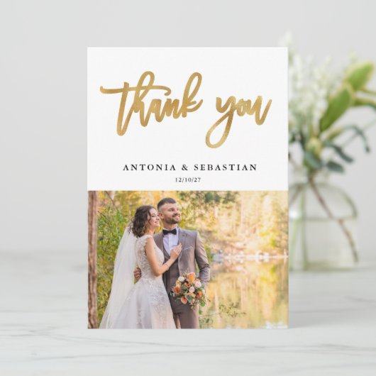 Foto Gouden Brieven Trouwen Dank u Bedankkaart (Staand voorkant)