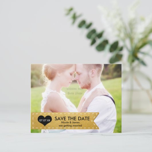 FOTO Gouden Folie Chic Banner SAVE THE DATE Briefk Aankondigingskaart (Staand voorkant)