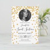 FOTO Gouden Glitter Confetti Sweet 16 Party Kaart (Staand voorkant)