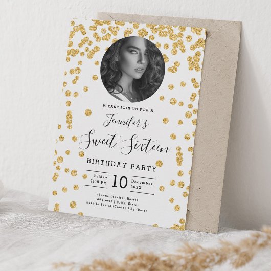 FOTO Gouden Glitter Confetti Sweet 16 Party Kaart
