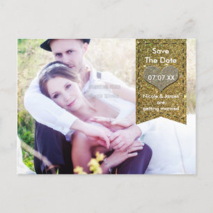 FOTO Gouden GLITTER hart SAVE THE DATE ansichtkaar Aankondigingskaart