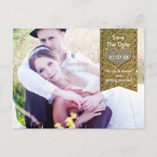FOTO Gouden GLITTER hart SAVE THE DATE Briefkaart (Voorkant)