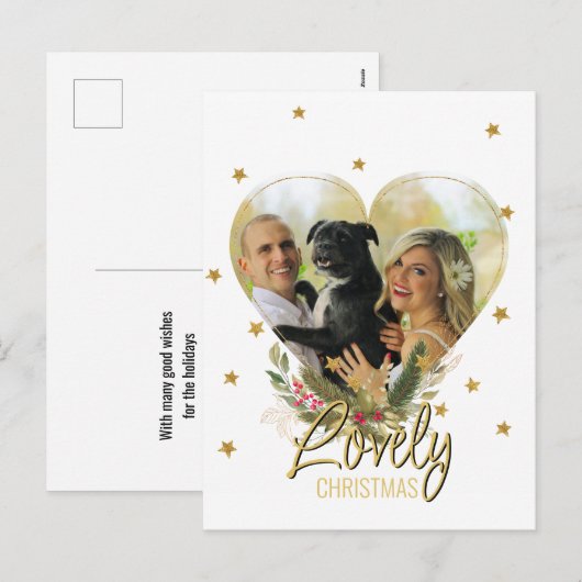 Foto: gouden glitter sterren met mooie kerstdagen feestdagenkaart (Voorkant / Achterkant)