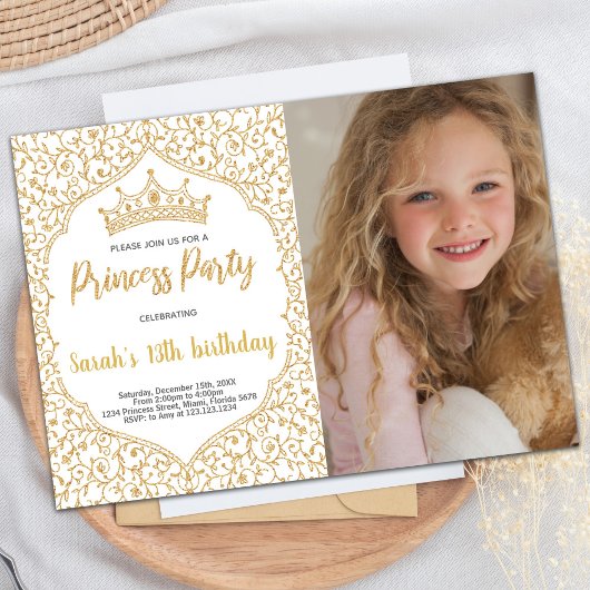 Foto Gouden Glitter Witte Prinses Verjaardag Kaart