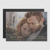 Foto gouden klassieke script bruiloft opslaan van  magnetische uitnodiging (Voorkant / Achterkant)