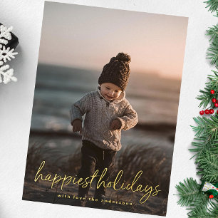 Foto   Gouden Lettering Gelukkigste Kerstmis Folie Feestdagenkaart