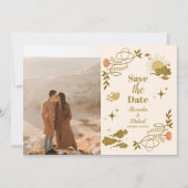 Foto  gouden mystieke botanische bruiloft save the date (Voorkant)