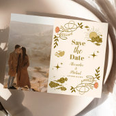 Foto  gouden mystieke botanische bruiloft save the date