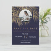 Foto gouden palmblauw van de marinevloot, met uitz save the date (Staand voorkant)