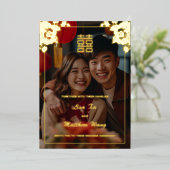 Foto Gouden Rozen | Chinese bruiloft Folie Uitnodiging (Staand Voorkant)